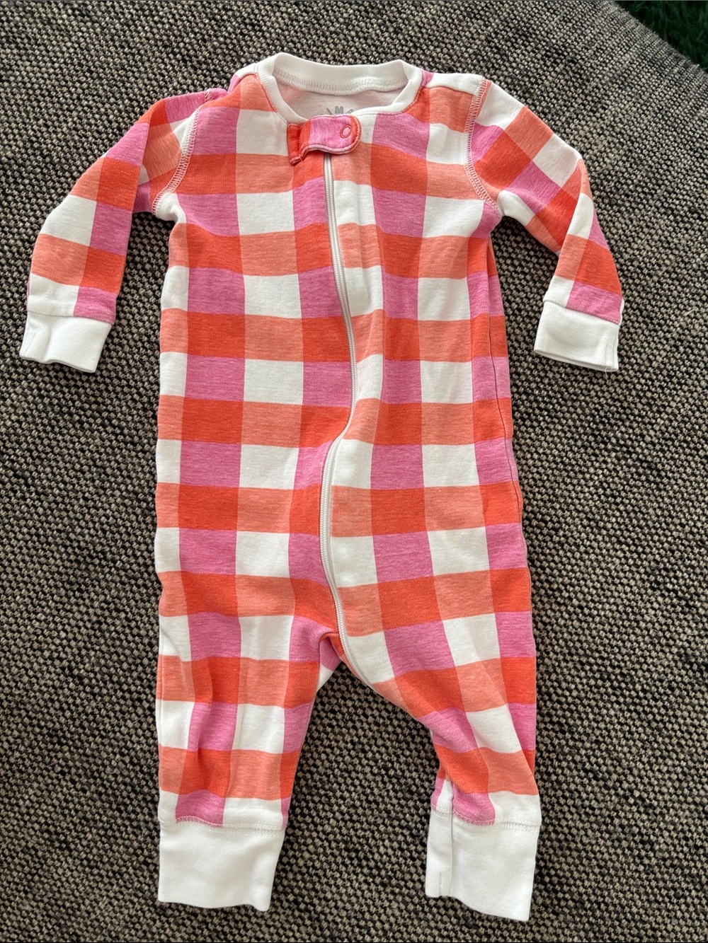 Primary Pink and Orange Gingham Zip-Up One-Piece Footie
